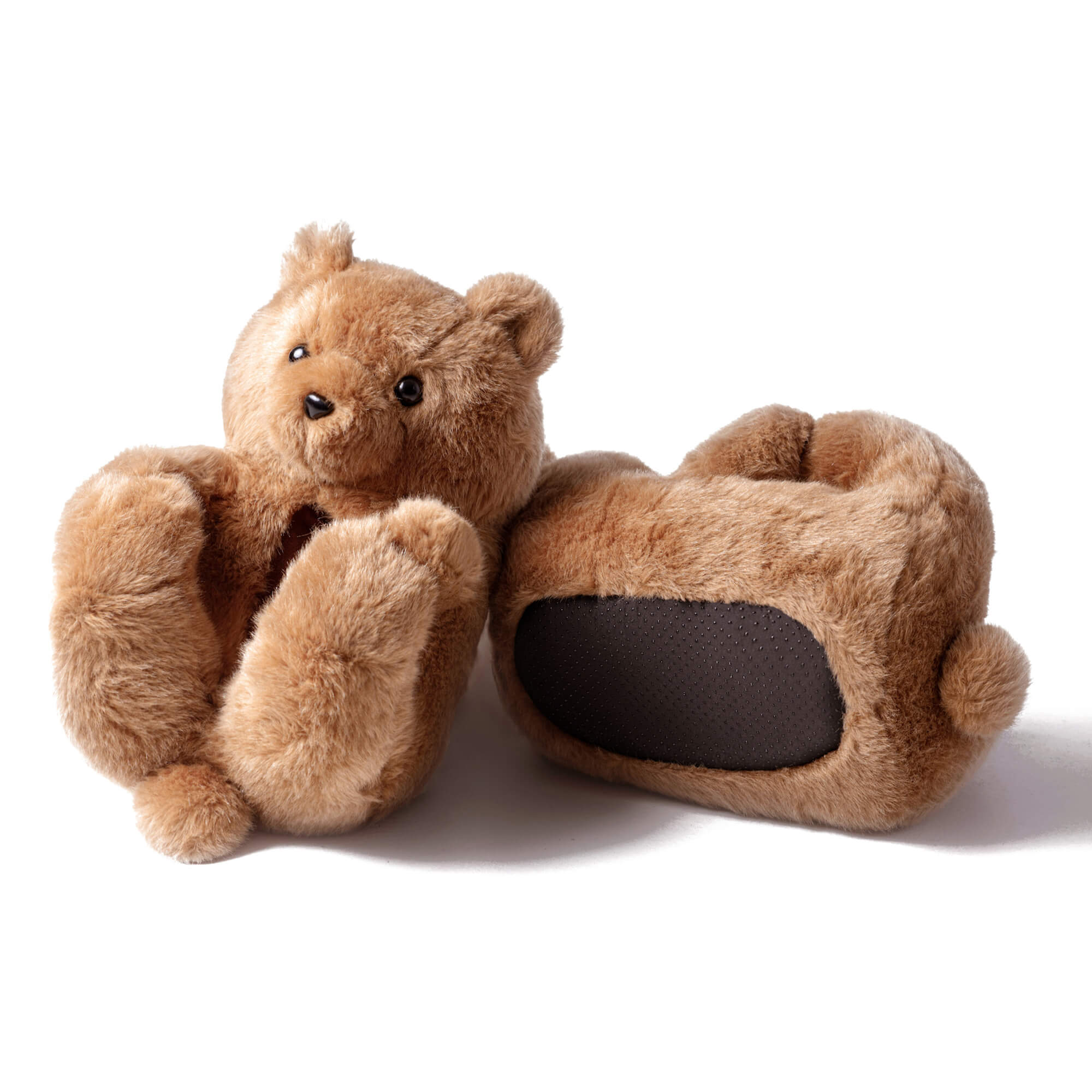 brown plush toy teddy bear slippers shoes on a white background
