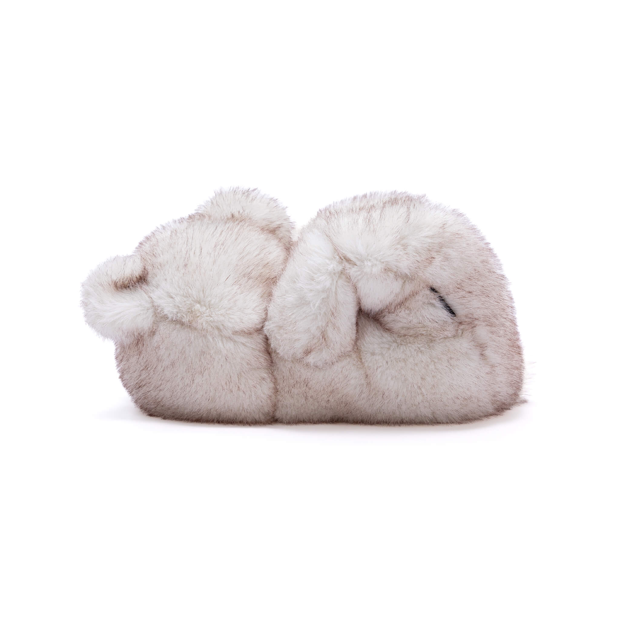 Pair of White furry teddy bear slippers shoes on a white background