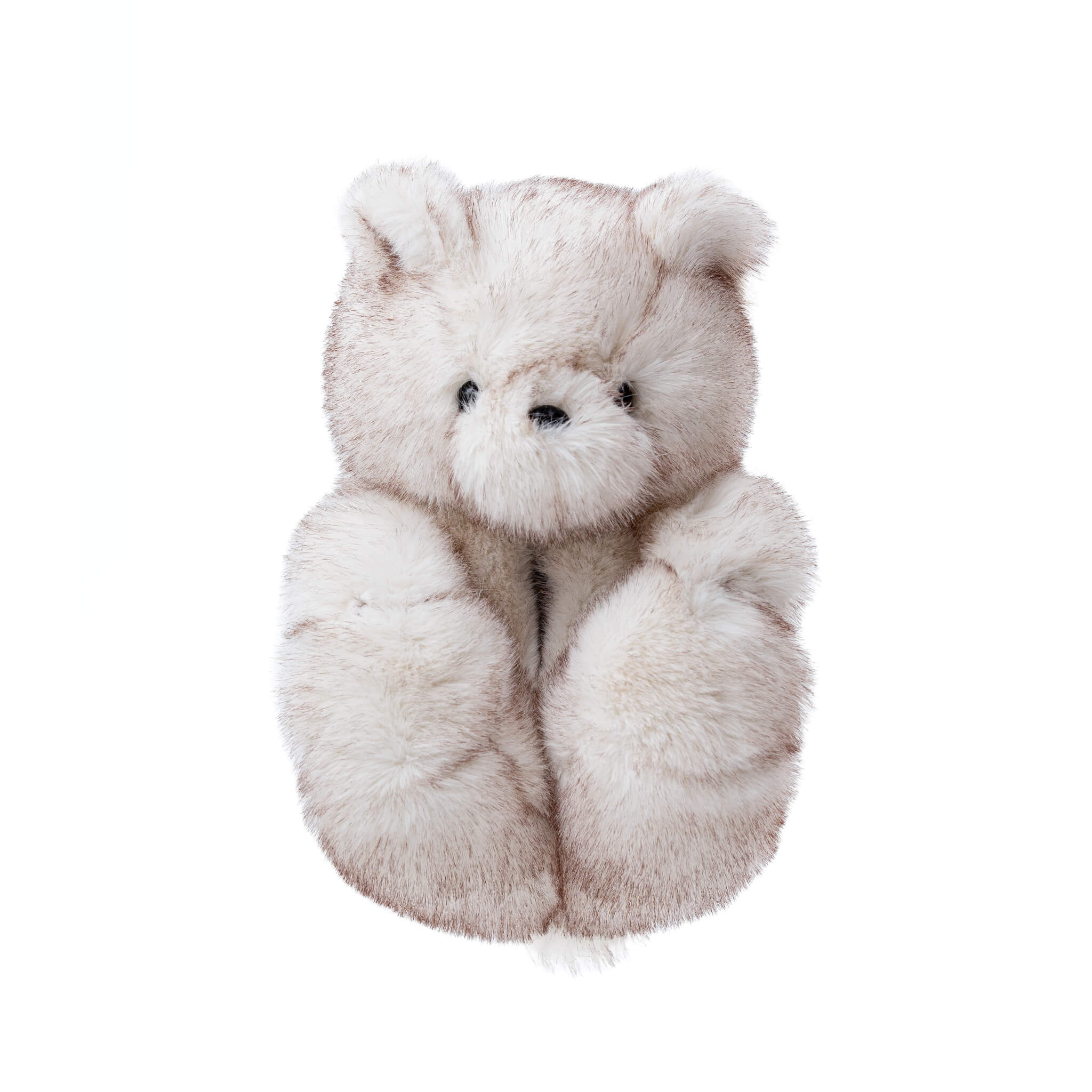 Pair of White furry teddy bear slippers shoes on a white background