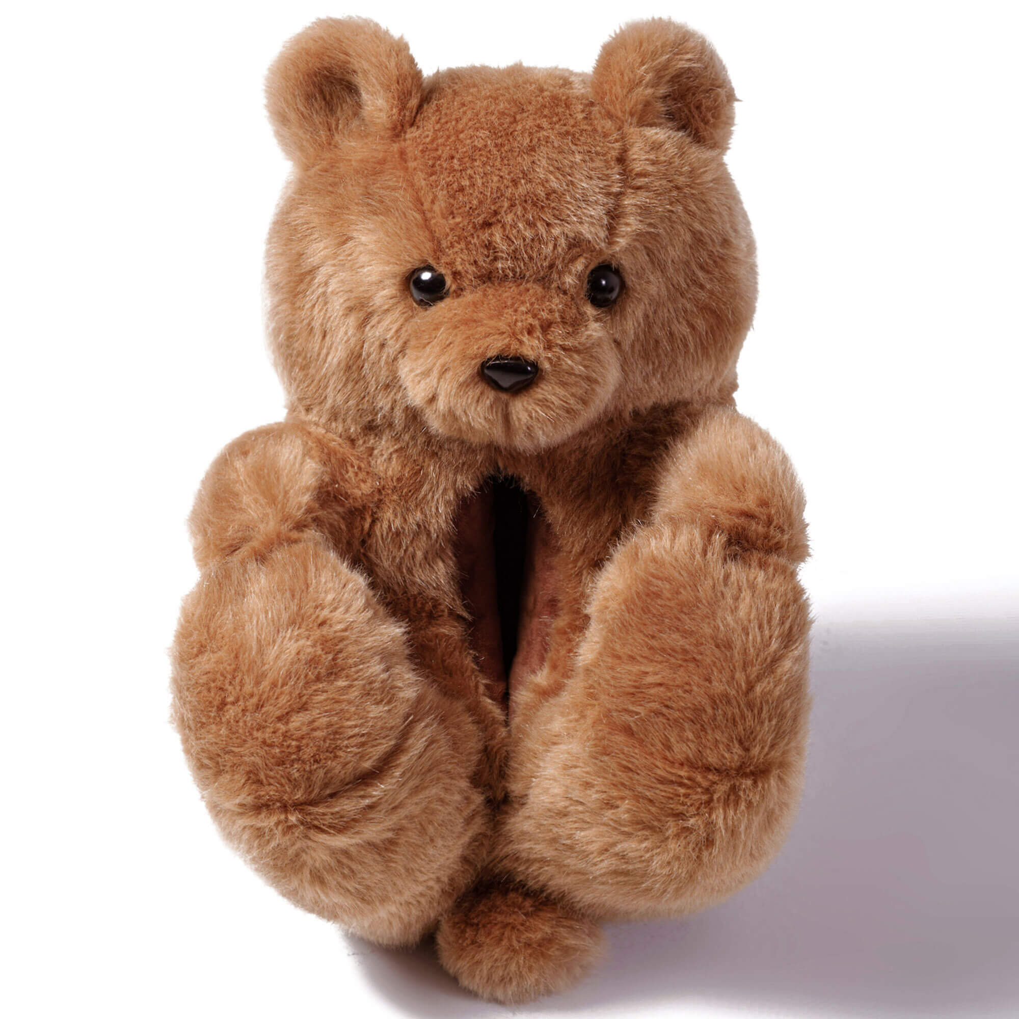 brown plush toy teddy bear slippers shoes on a white background