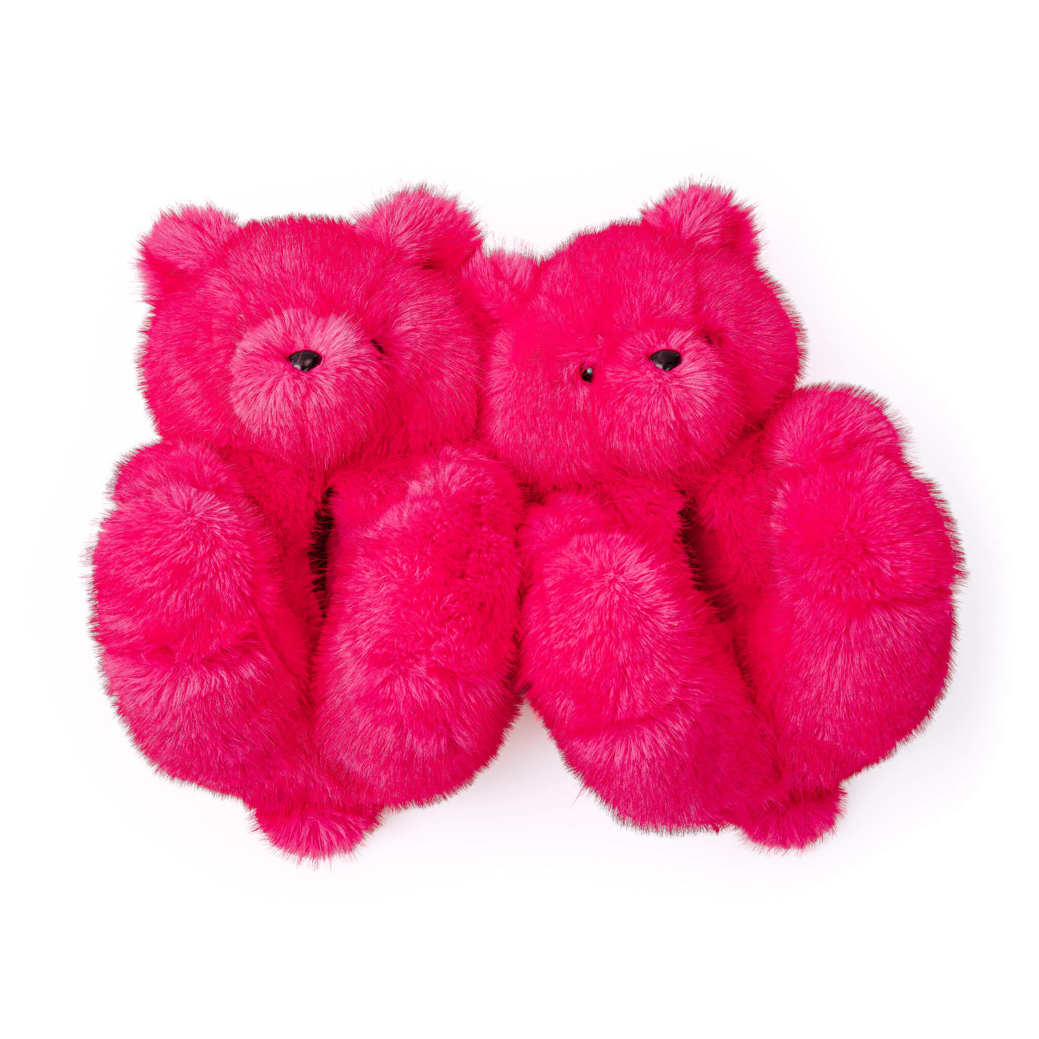 Two pink teddy bears slippers shoes on a white background