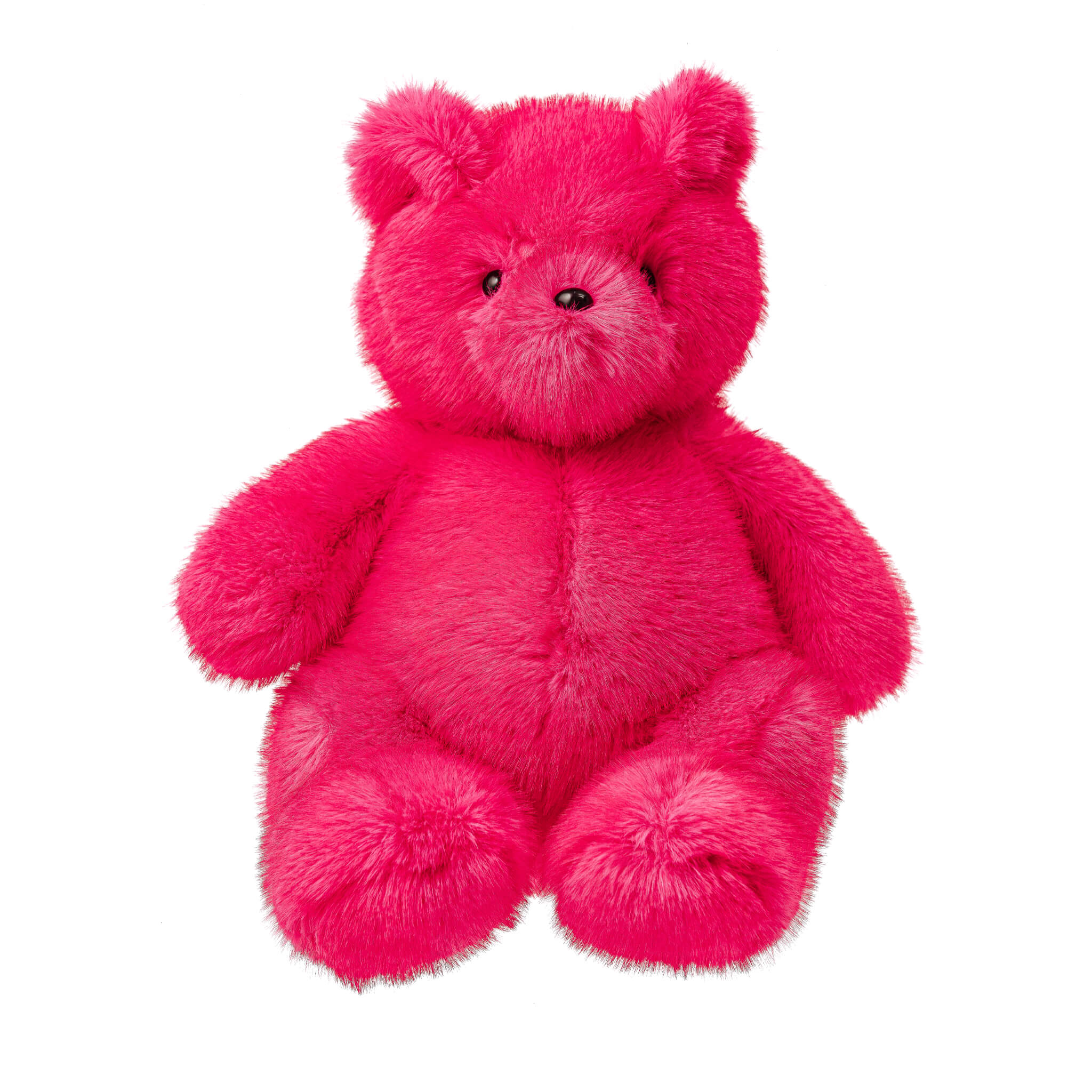 Hot pink teddy bear plush toy on a white background