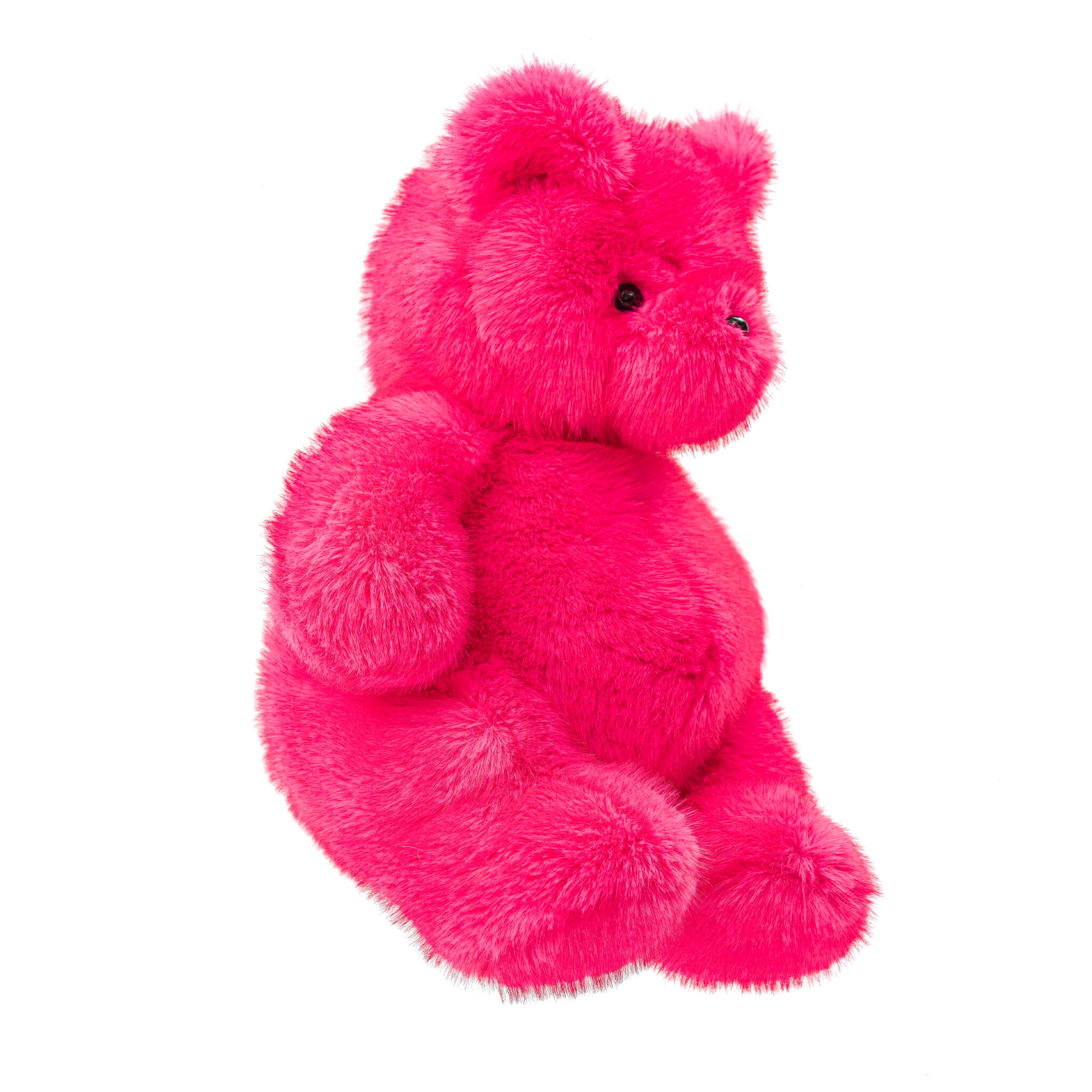 Hot pink teddy bear plush toy on a white background