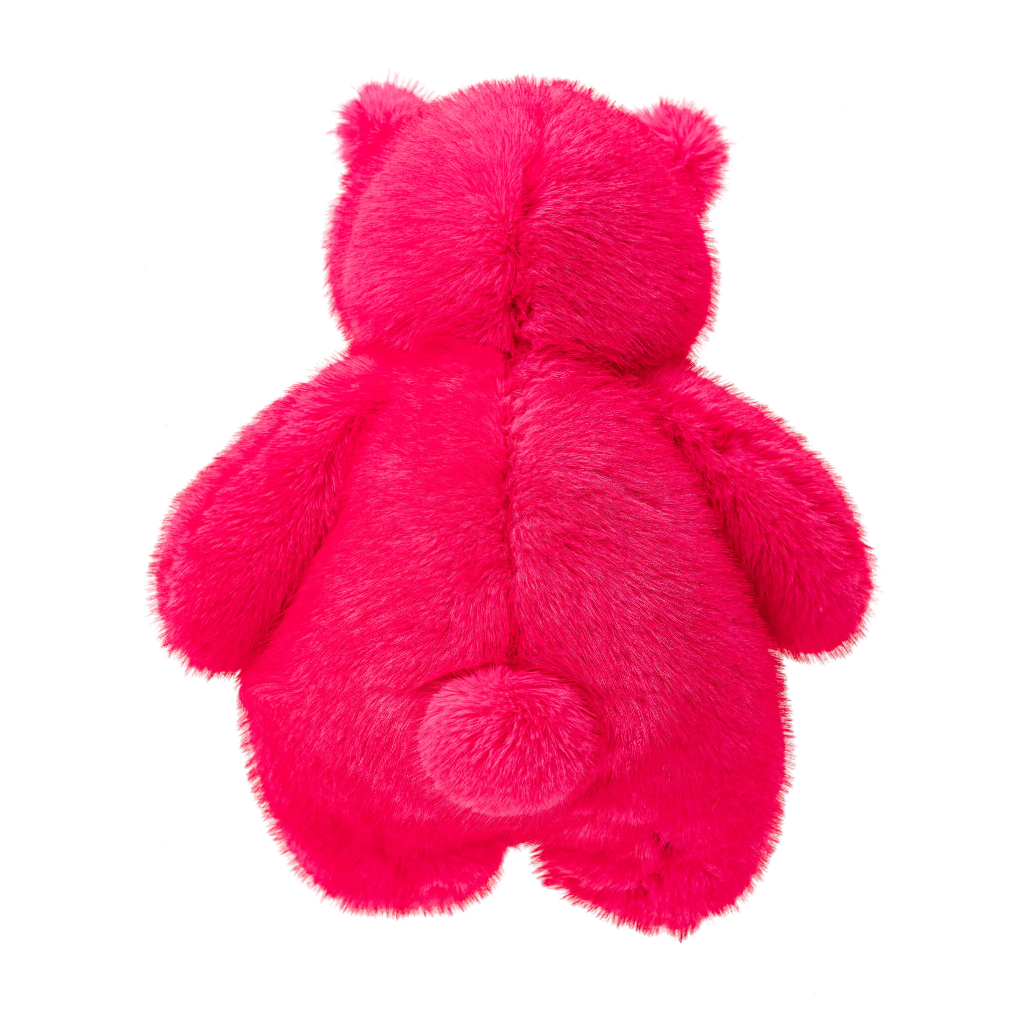 Hot pink teddy bear plush toy on a white background